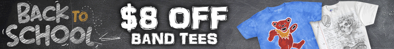 $8 OFF Back to School Sale – Rock the halls repping your favorite band!