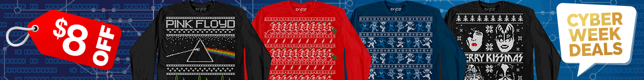 $8 OFF Grateful Dead, Pink Floyd & KISS Xmas Sweater Long Sleeve T-Shirts