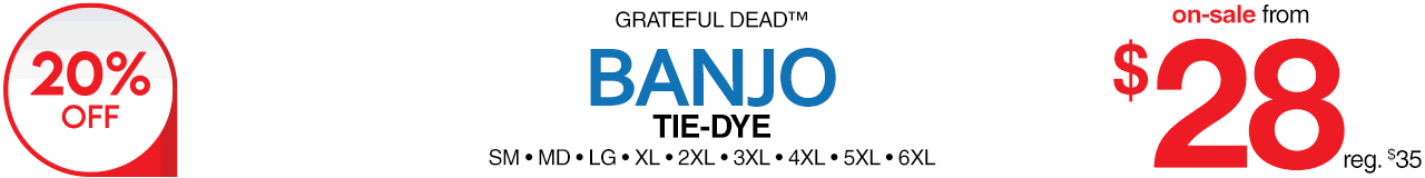 SAVE NOW 20% OFF Grateful Dead's Banjo 2 sided printed tie-dye tee