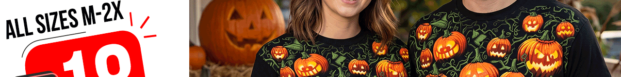 Halloween Pumpkin Pile Black Tee just $18 any size M-2XL!