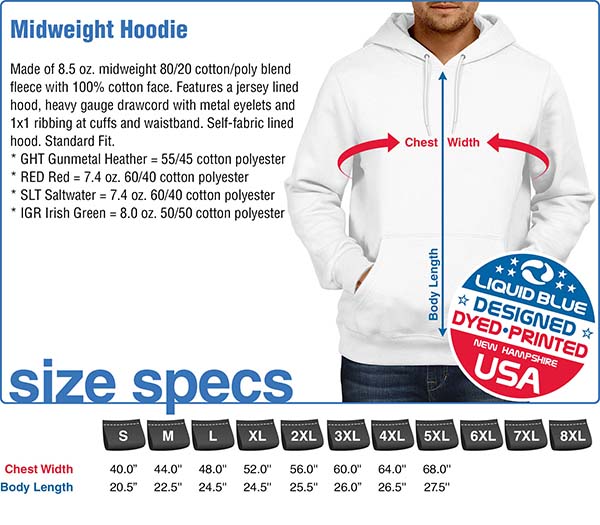 Midweight Hoodie Size Specifications