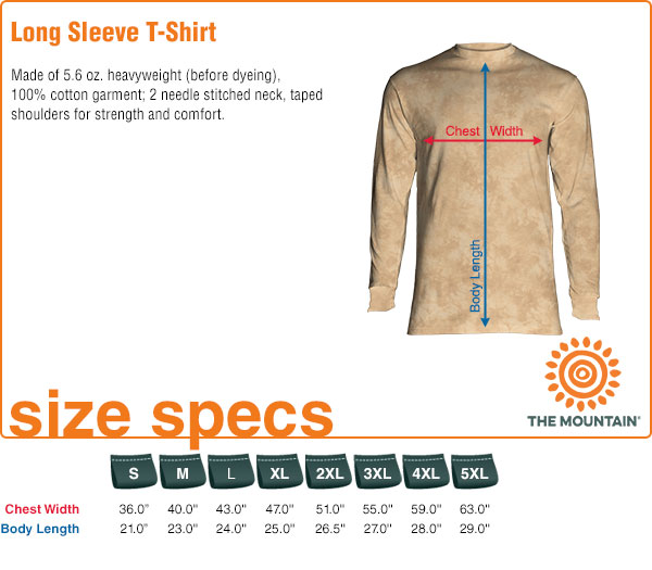 Long Sleeve Tie-Dye T-Shirt Size Specifications