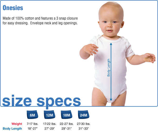 Onesies Size Specifications