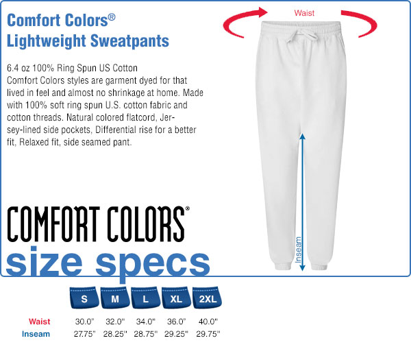 Comfort Colors Tie-Dye Sweatpants Specifications