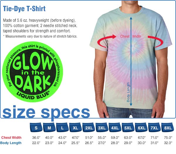 Tie-Dye T-Shirt Size Specifications