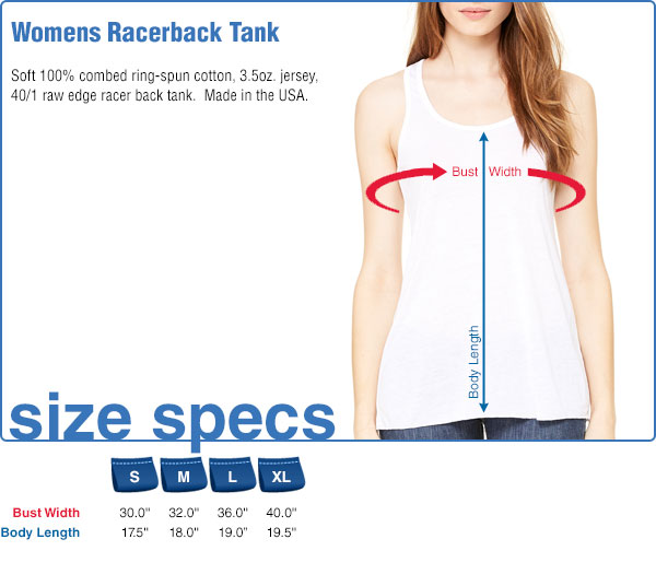 Womens Racerback Tank Top Size Specifications