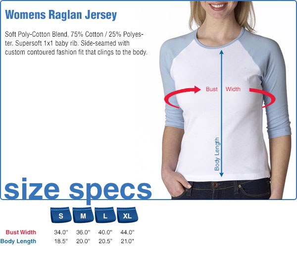 Womens Raglan Jersey Size Specifications