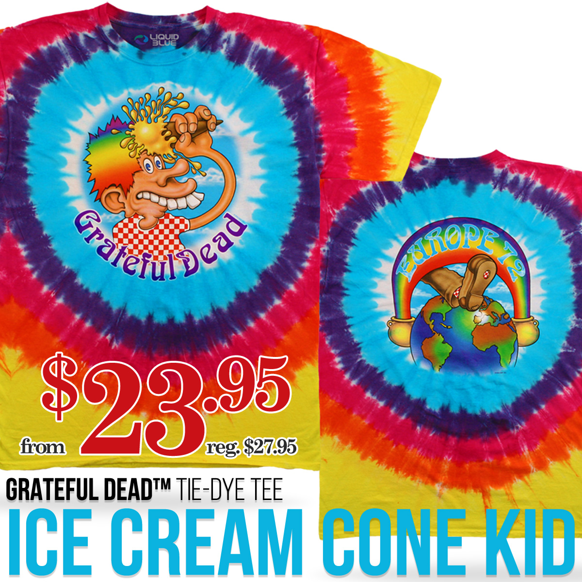 Liquid Blue Ice Cream Cone Kid Tie-Dye T-Shirt